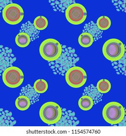 Cup of coffee or tea on beans background seamless pattern.
