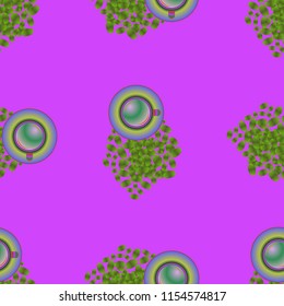 Cup of coffee or tea on beans background seamless pattern.