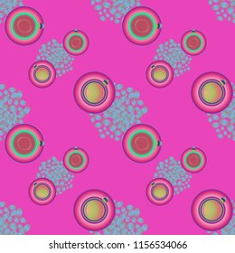 Cup of coffee or tea on beans background seamless pattern.