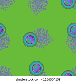 Cup of coffee or tea on beans background seamless pattern.