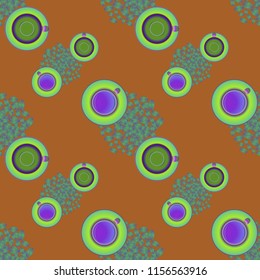 Cup of coffee or tea on beans background seamless pattern.