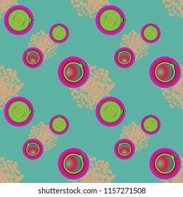 Cup of coffee or tea on beans background seamless pattern.