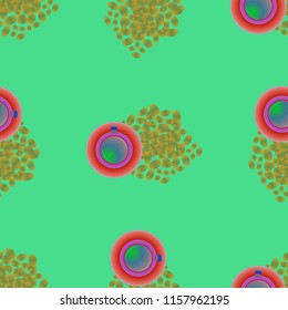 Cup of coffee or tea on beans background seamless pattern.
