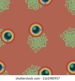 Cup of coffee or tea on beans background seamless pattern.