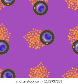Cup of coffee or tea on beans background seamless pattern.