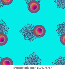 Cup of coffee or tea on beans background seamless pattern.