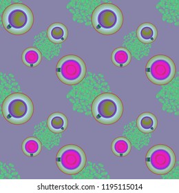 Cup of coffee or tea on beans background seamless pattern.