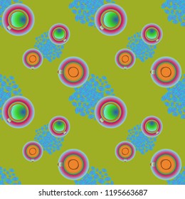 Cup of coffee or tea on beans background seamless pattern.