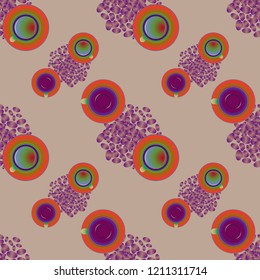 Cup of coffee or tea on beans background seamless pattern.
