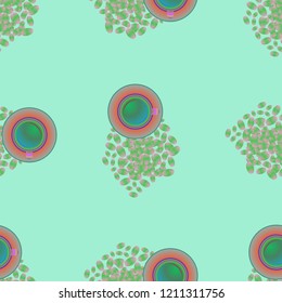 Cup of coffee or tea on beans background seamless pattern.