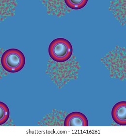 Cup of coffee or tea on beans background seamless pattern.
