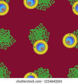 Cup of coffee or tea on beans background seamless pattern.