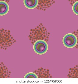 Cup of coffee or tea on beans background seamless pattern.