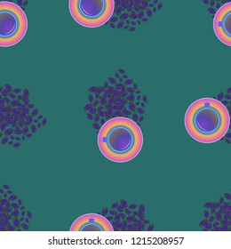 Cup of coffee or tea on beans background seamless pattern.