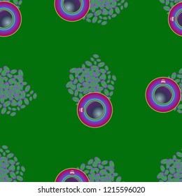 Cup of coffee or tea on beans background seamless pattern.
