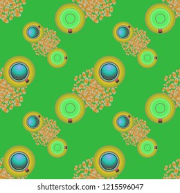 Cup of coffee or tea on beans background seamless pattern.