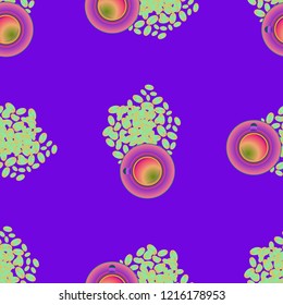 Cup of coffee or tea on beans background seamless pattern.