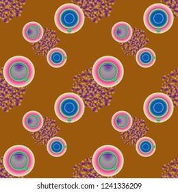 Cup of coffee or tea on beans background seamless pattern.