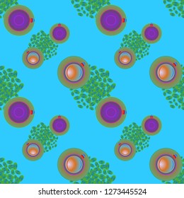 Cup of coffee or tea on beans background seamless pattern.