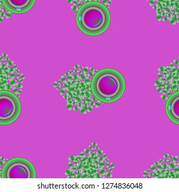 Cup of coffee or tea on beans background seamless pattern.