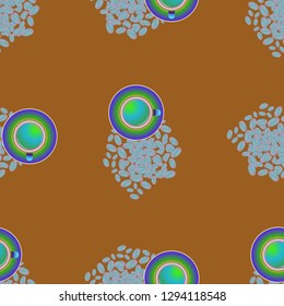 Cup of coffee or tea on beans background seamless pattern.