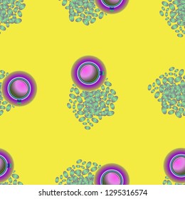 Cup of coffee or tea on beans background seamless pattern.