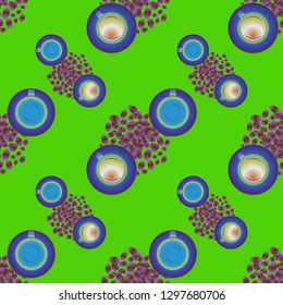 Cup of coffee or tea on beans background seamless pattern.