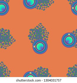 Cup of coffee or tea on beans background seamless pattern.