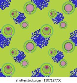 Cup of coffee or tea on beans background seamless pattern.