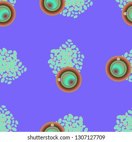 Cup of coffee or tea on beans background seamless pattern.
