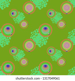 Cup of coffee or tea on beans background seamless pattern.