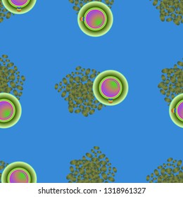 Cup of coffee or tea on beans background seamless pattern.