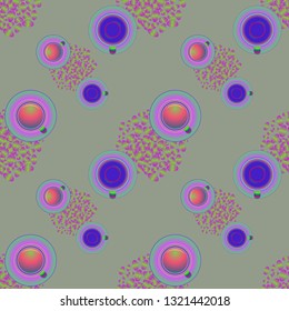 Cup of coffee or tea on beans background seamless pattern.