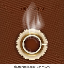 Uma xícara de café, chá em um fundo texturizado marrom