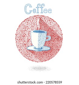 Cup of coffee or tea on white background in drops style in Vector 