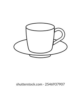 Tasse für Kaffee, Tee auf weißem Hintergrund, Linie