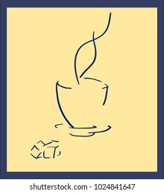 Cup of coffee or tea on yellow background. 