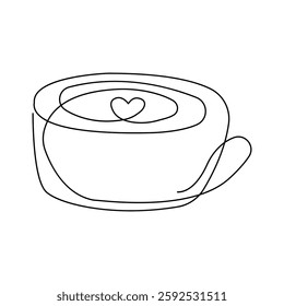 Cup of coffee or tea one line drawing, vector illustration isolated on white background