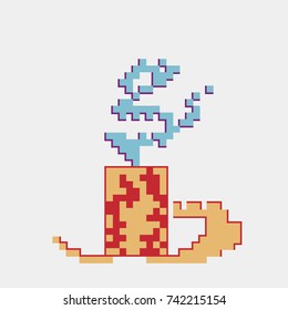 Cup of Coffee or Tea, Pixel Art. Vector, Illustration
