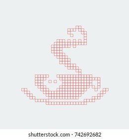 Cup of Coffee or Tea, Pixel Art. Vector, Illustration