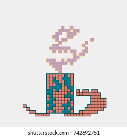 Cup of Coffee or Tea, Pixel Art. Vector, Illustration
