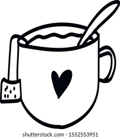cup of coffee or tea, Single hand drawn elements greeting cards, posters, stickers and seasonal design. Isolated on white background. Doodle vector illustration