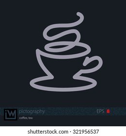 A cup of coffee or tea, single line drawn icon. Flat vector design for logo, bag, t-shirt, web, etc.