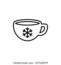 cup of coffee tea with snowflake line icon black on white