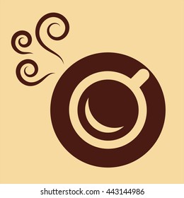 cup of coffee tea with steam brown simple icon on creme background