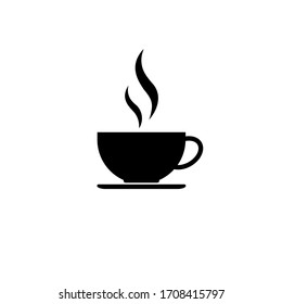 Cup Of Coffee Tea With Steam Icon In Black Simple Design On An Isolated Background. EPS 10 Vector