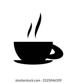 Taza de té de café con icono de vapor en diseño simple negro sobre un fondo aislado. Vector EPS 10