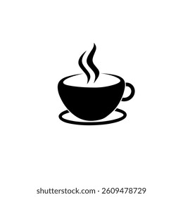 Cup of coffee tea with steam icon in black simple design on an isolated background. Coffee cup icon.
