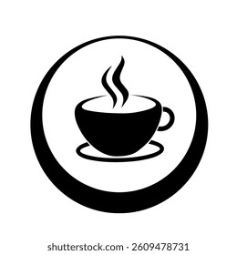 Cup of coffee tea with steam icon in black simple design on an isolated background. Coffee cup icon.