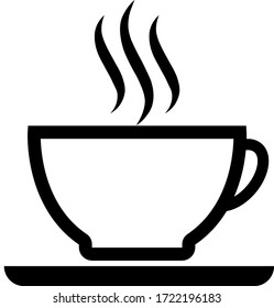 Cup of coffee tea with steam line icon black on white flat vector